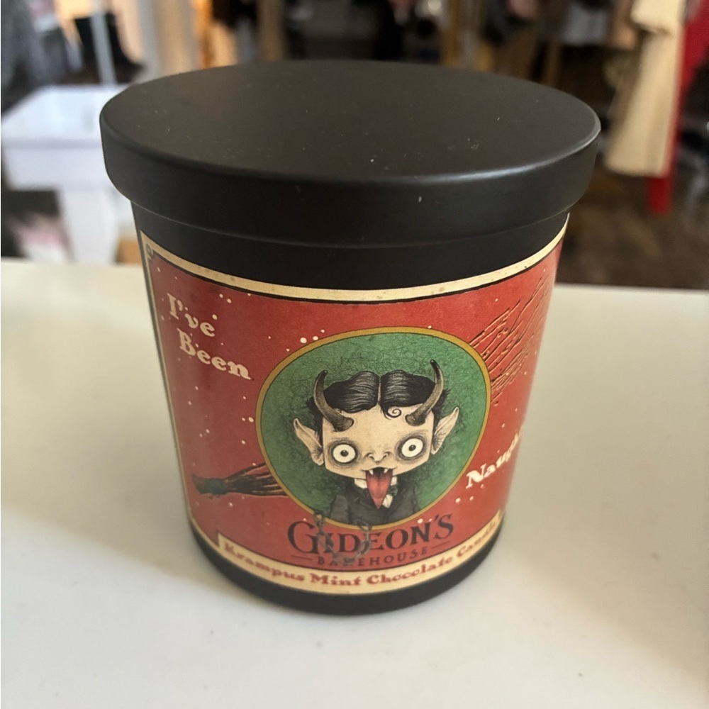 Gideon’s I’ve been naughty Krampus mint chocolate candle NEW